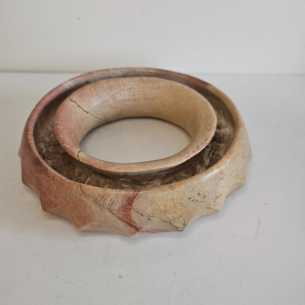 Carved stone Pansy Ikebana ring Japanese vase low flower centerpiece round